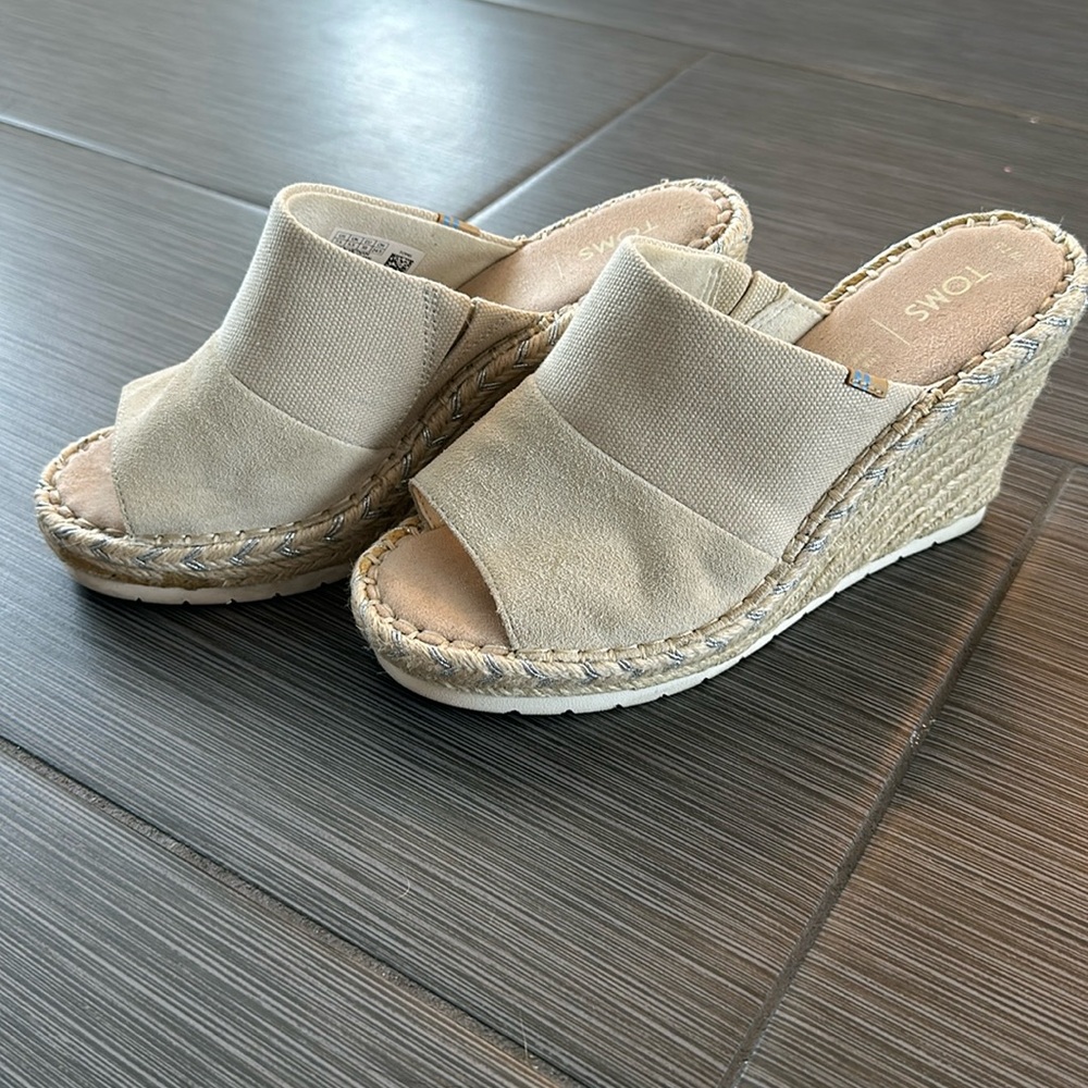 TOMS Beige Espadrille Wedge Slide